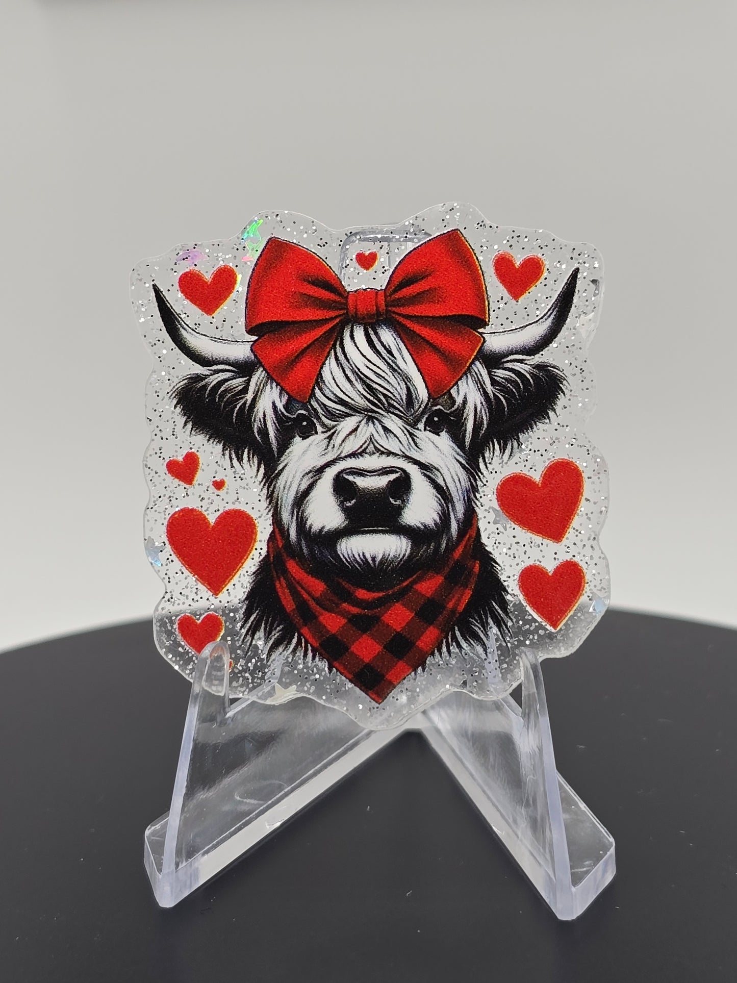 Acrylic Glitter Flatbacks- Valentine’s Cow