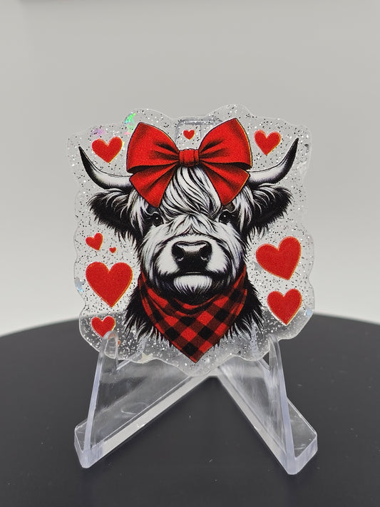 Acrylic Glitter Flatbacks- Valentine’s Cow