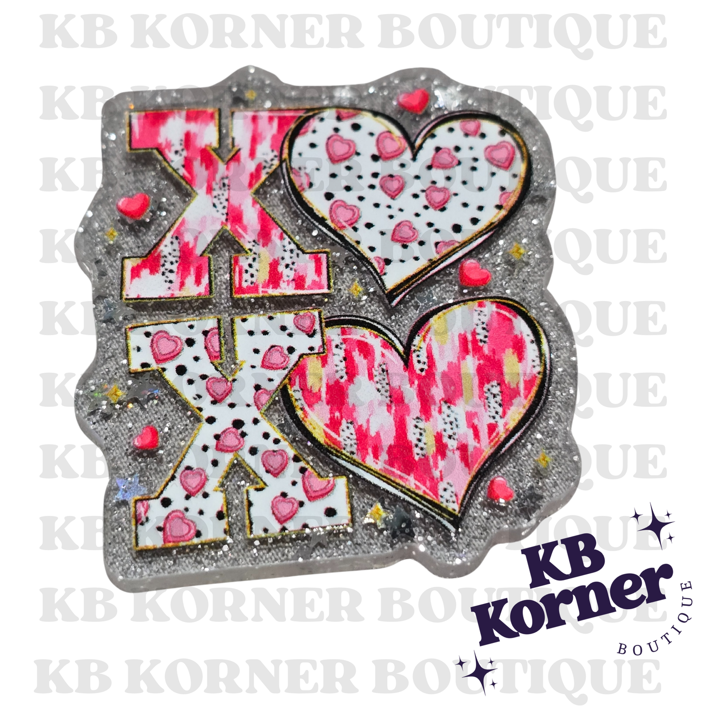 Acrylic Glitter Flatbacks- Valentine’s XOXO Brushstrokes