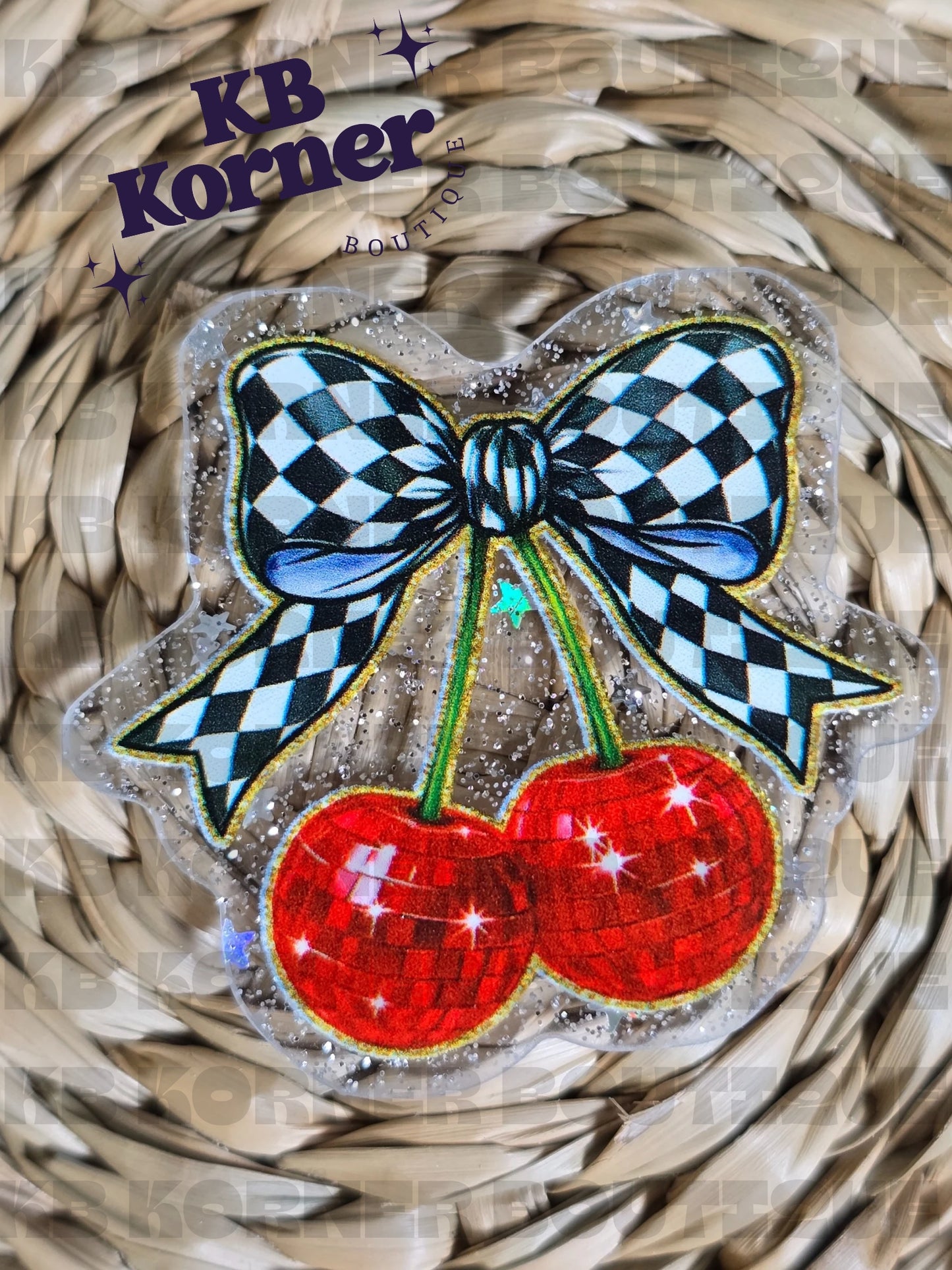 Acrylic Glitter Flatbacks - Cherries