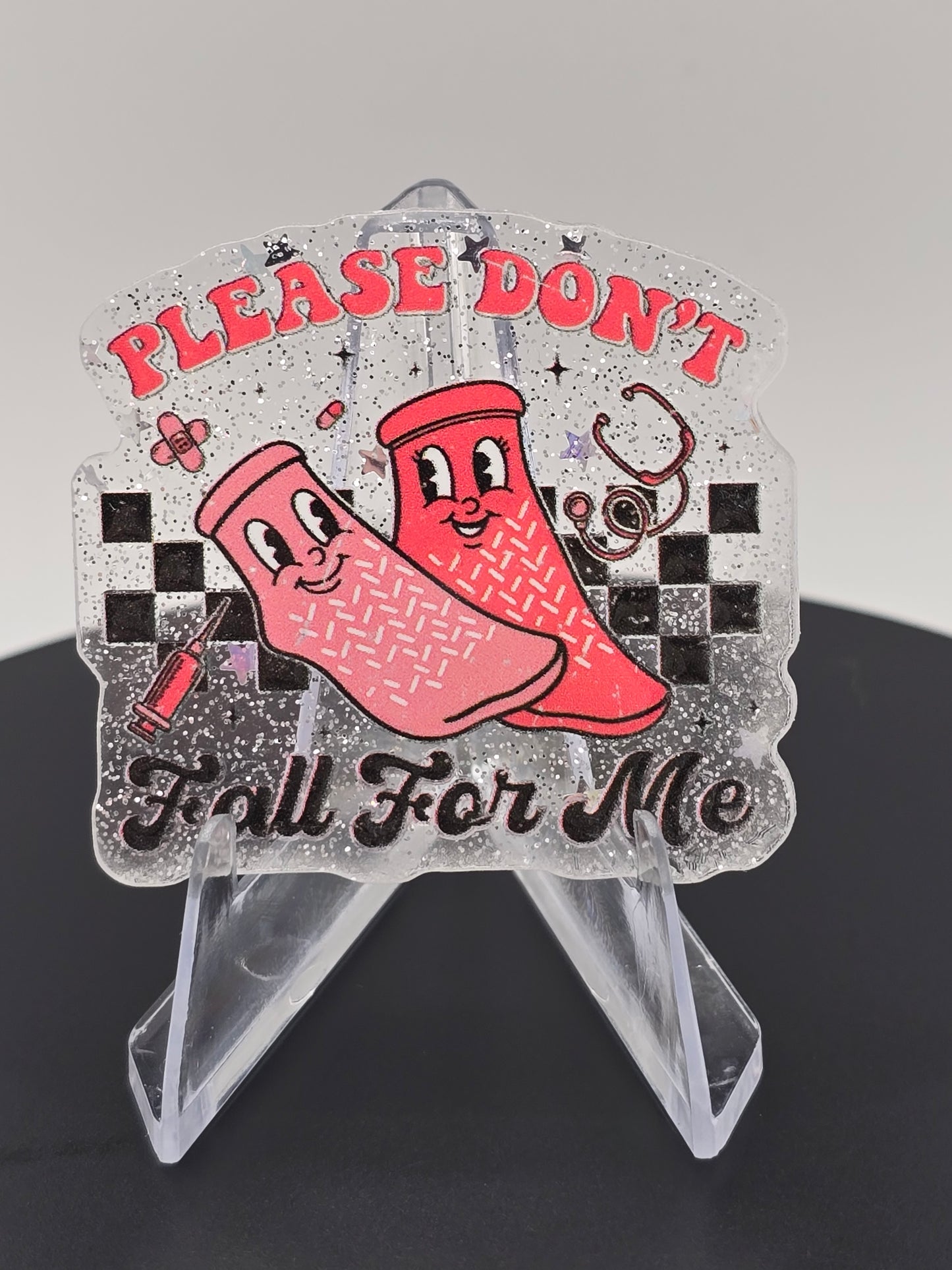 Acrylic Glitter Flatbacks- Valentine’s Please Don't Fall For Me Grippy Socks