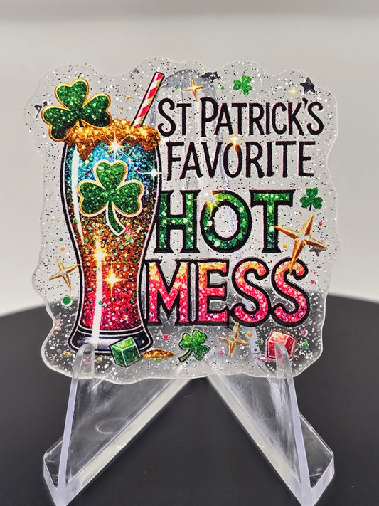 🍀 Acrylic Glitter Flatbacks- St. Patrick's Favorite Hot Mess 🍀