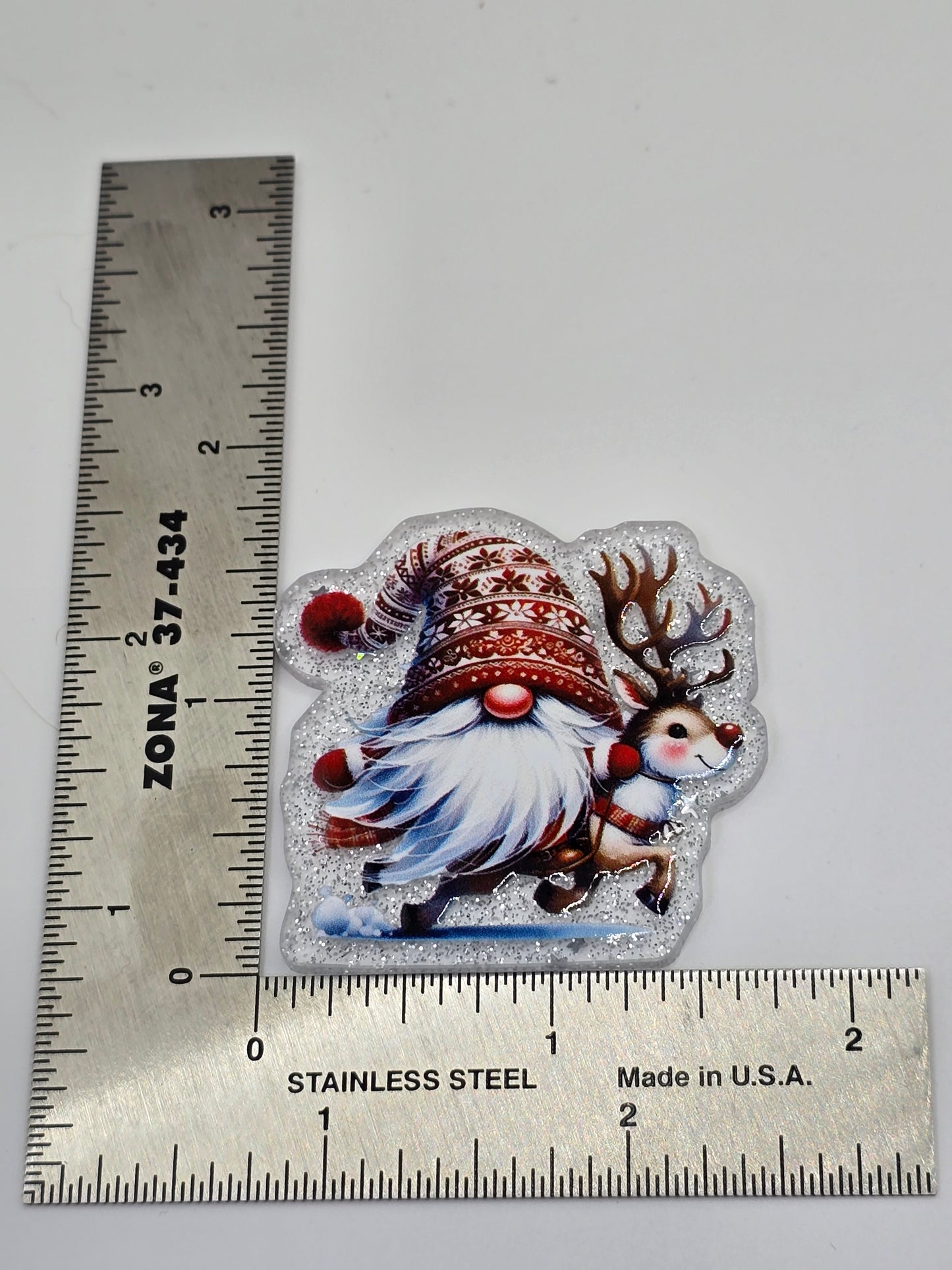 Acrylic Glitter Flatbacks- Christmas Gnome on Reindeer