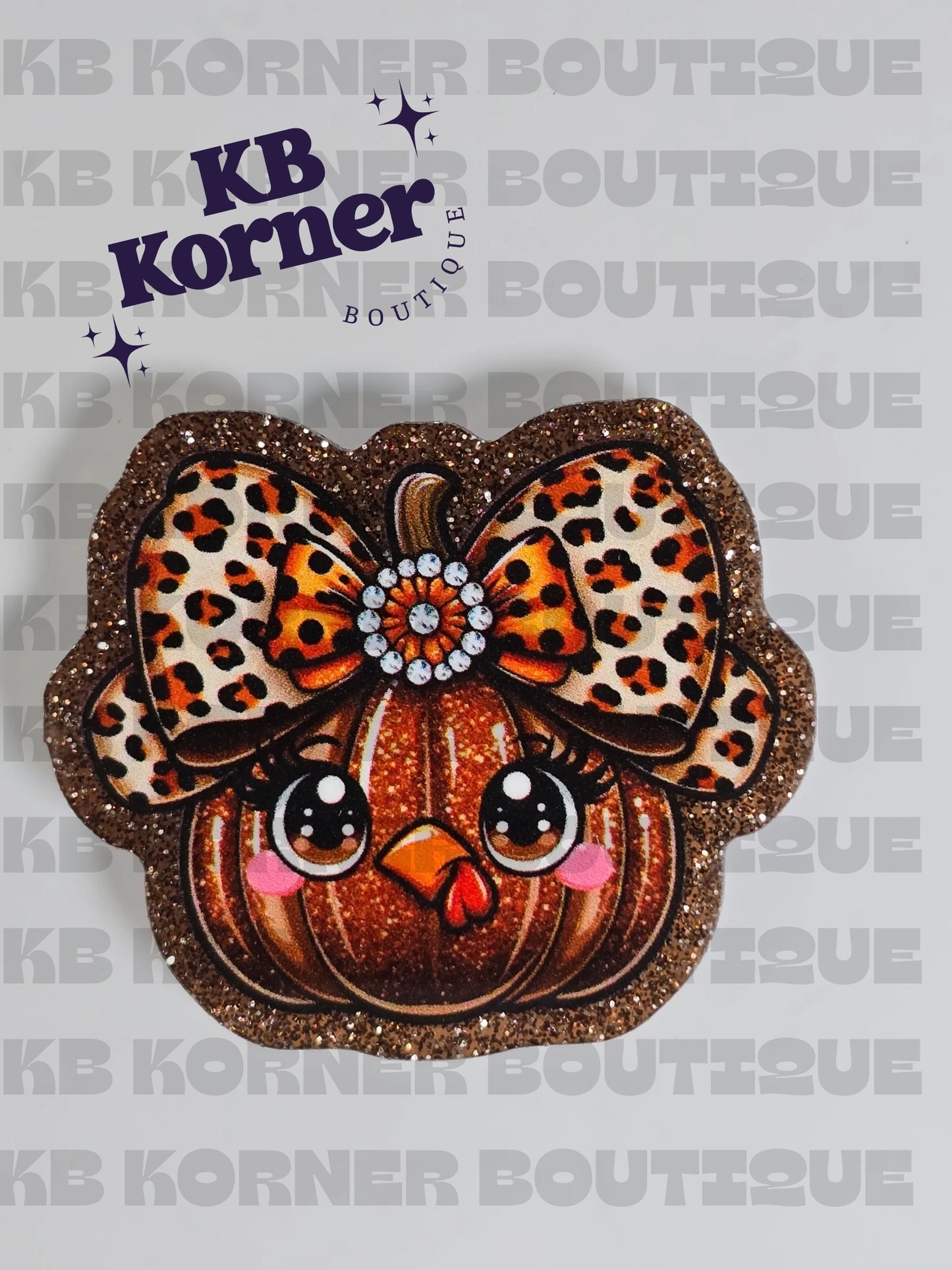 Acrylic Glitter Flatbacks - Bougee Turkey Pumpkin