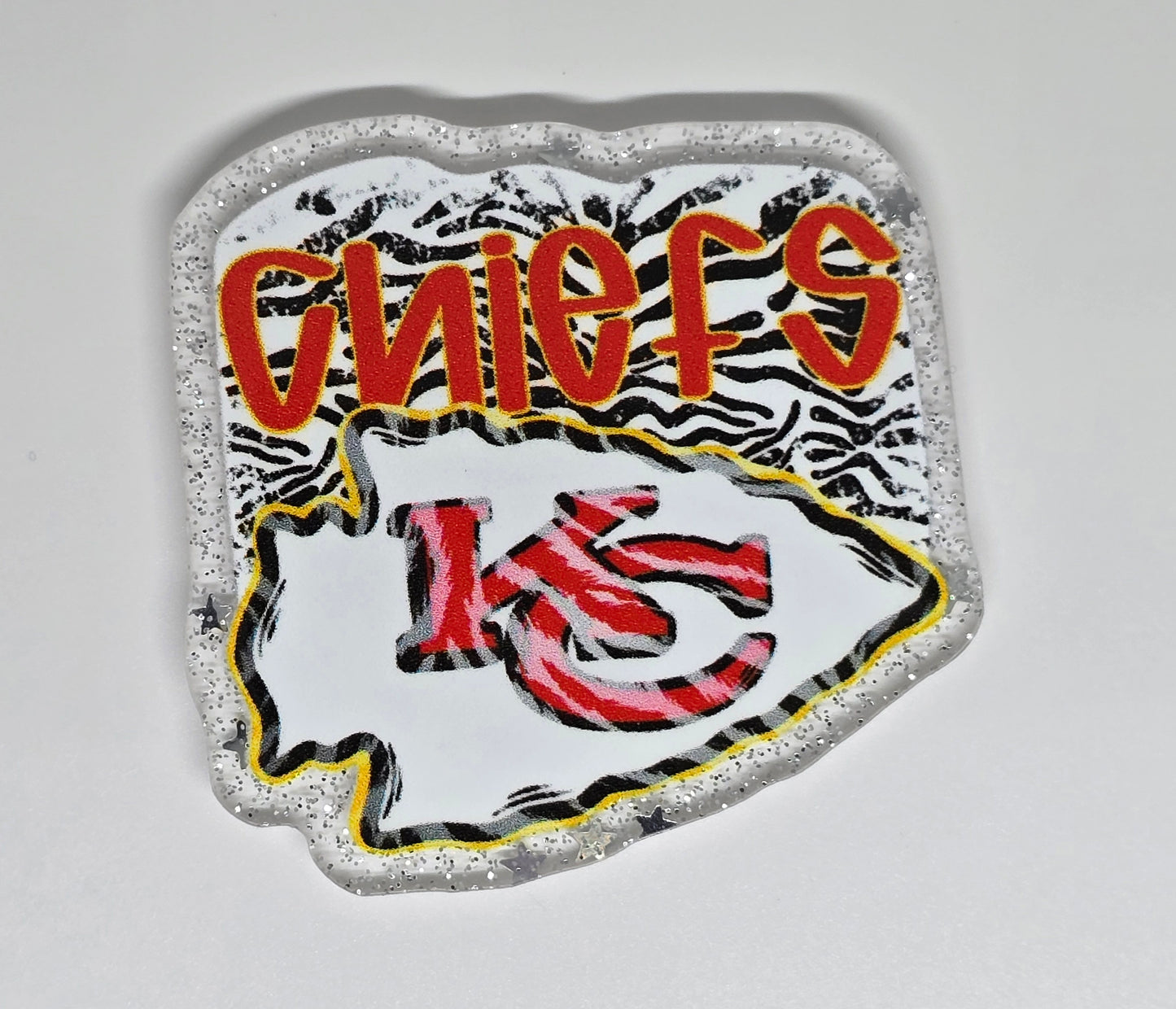Acrylic Glitter Flatback- Chiefs Tiger Stripes