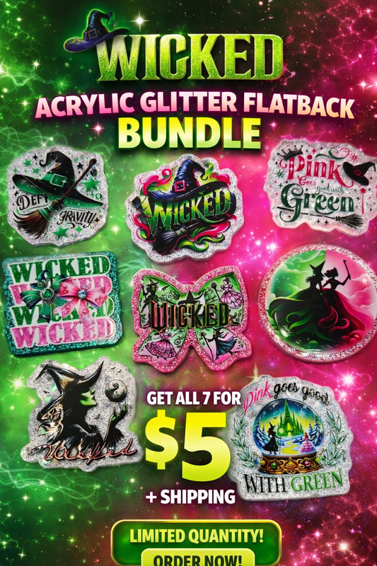 Acrylic Glitter Flatback Bundle: Green or Pink Wicked