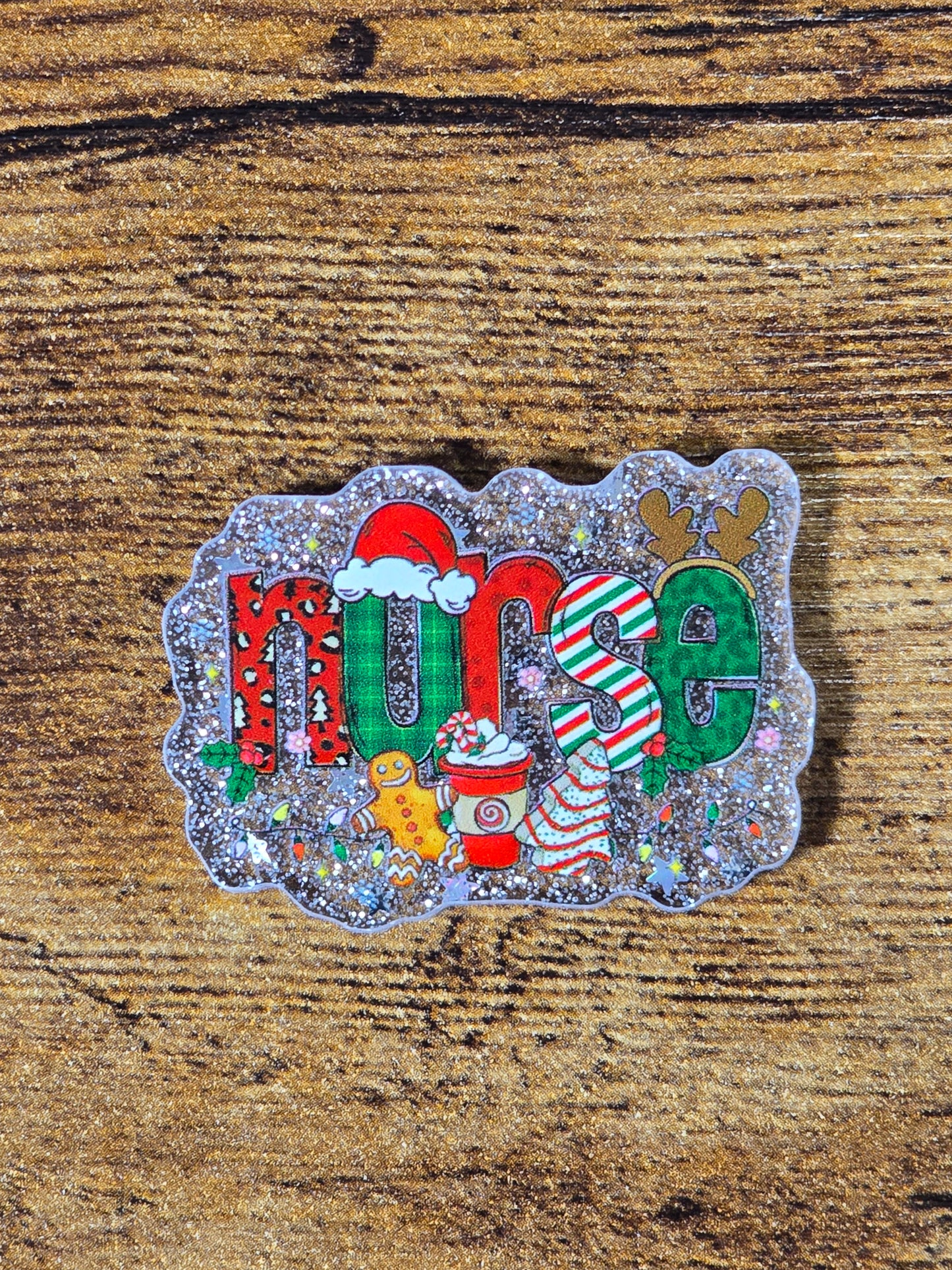 Acrylic Glitter Flatbacks - Christmas Nurse