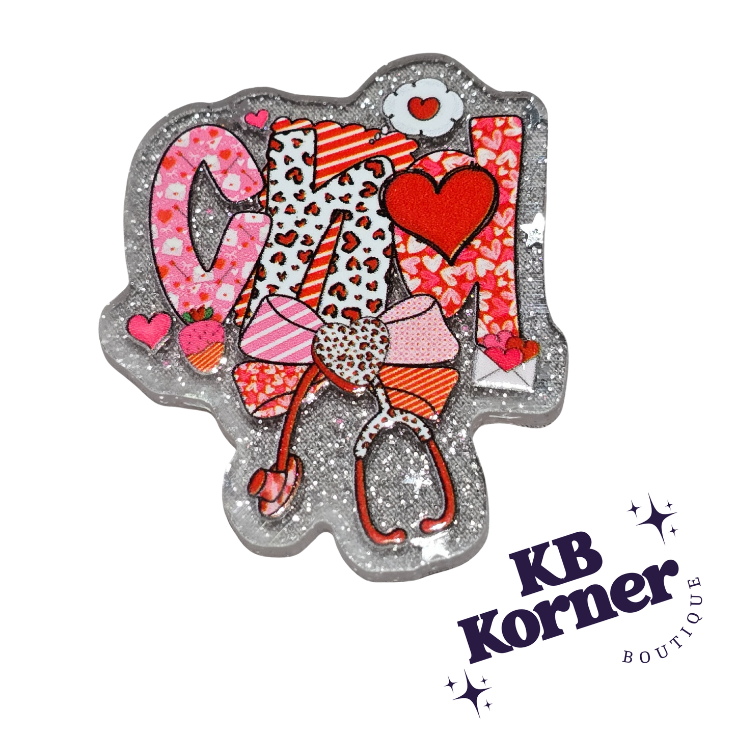 Acrylic Glitter Flatbacks- Valentine’s CNA