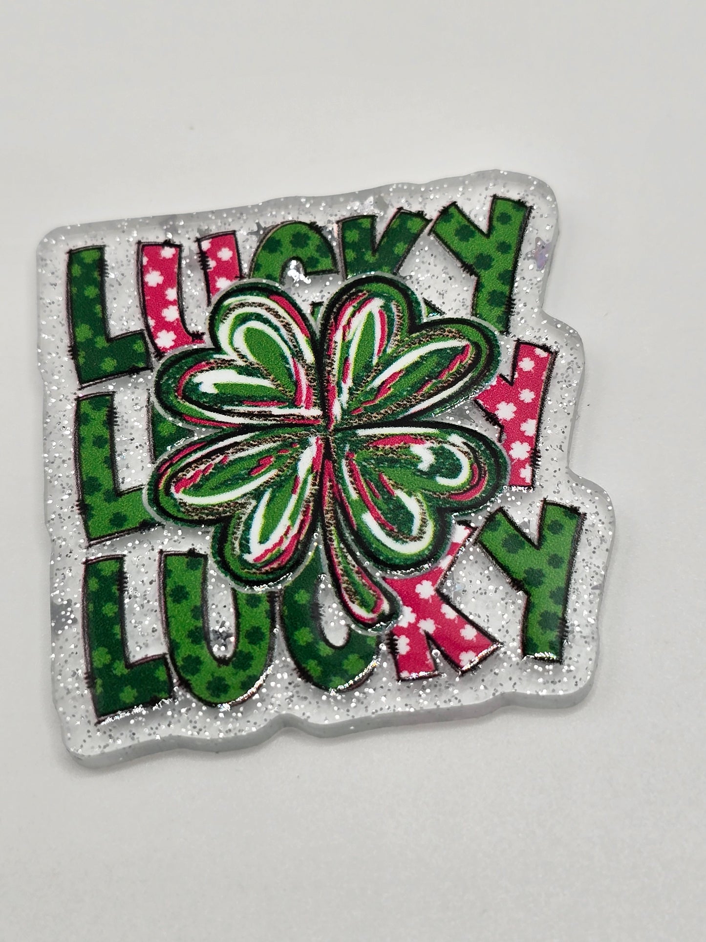 🍀 Acrylic Glitter Flatbacks- St. Patrick's Lucky Shamrock 🍀