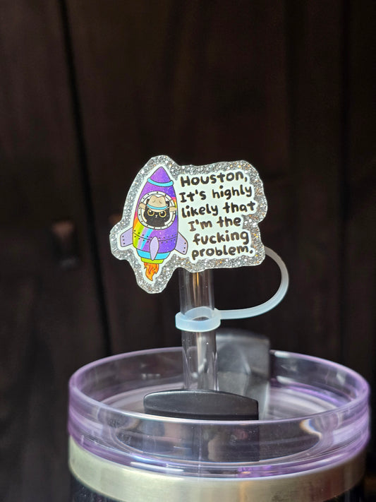 ✨️Acrylic Glitter Straw Toppers- Houston I am the problem ✨️