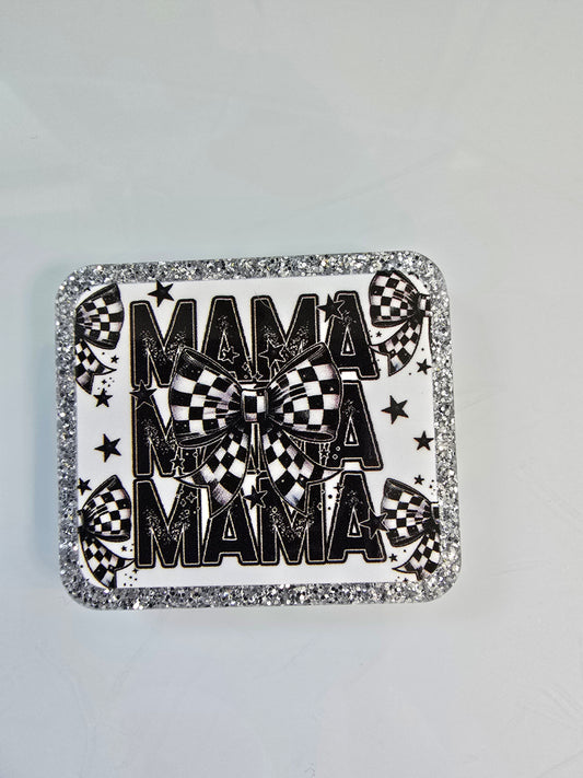 Acrylic Glitter Flatbacks- Checkered Mama