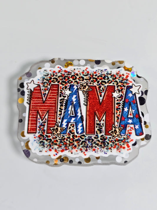 Acrylic Glitter Flatbacks-Mama Patriotic