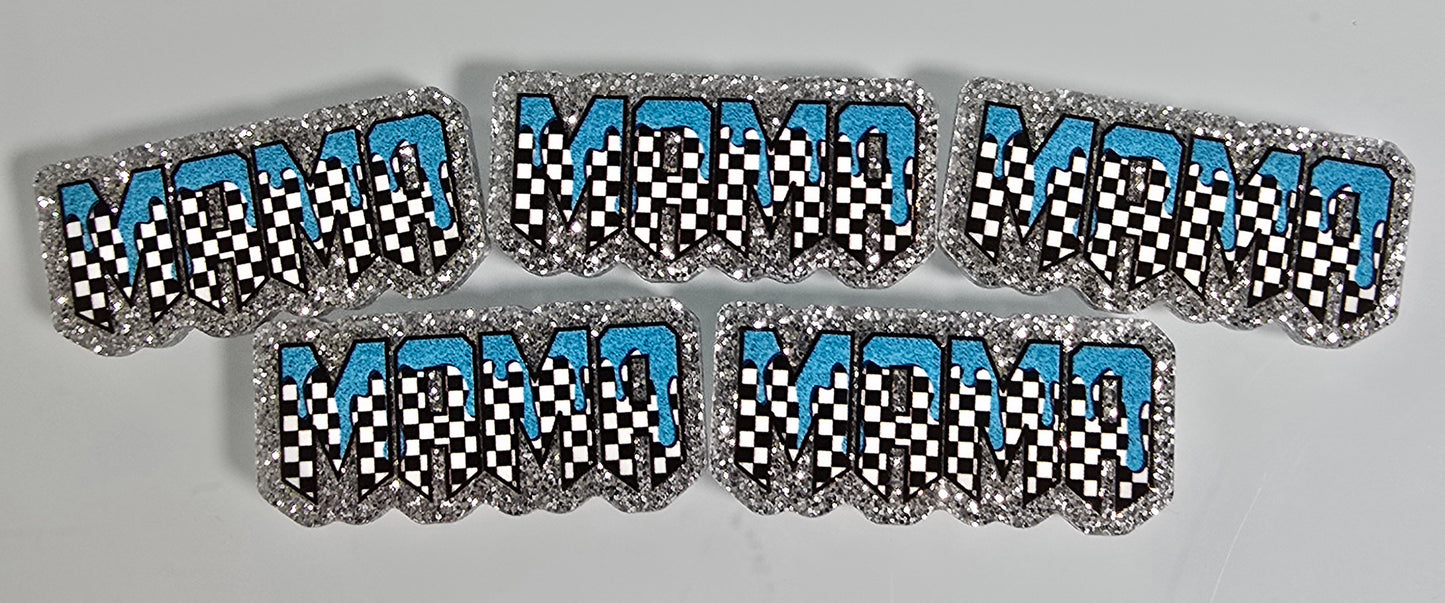 Acrylic Glitter Flatbacks-Mama Checkered