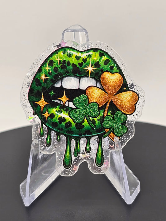 🍀 Acrylic Glitter Flatbacks- St. Patrick's Day Lip Drip 🍀