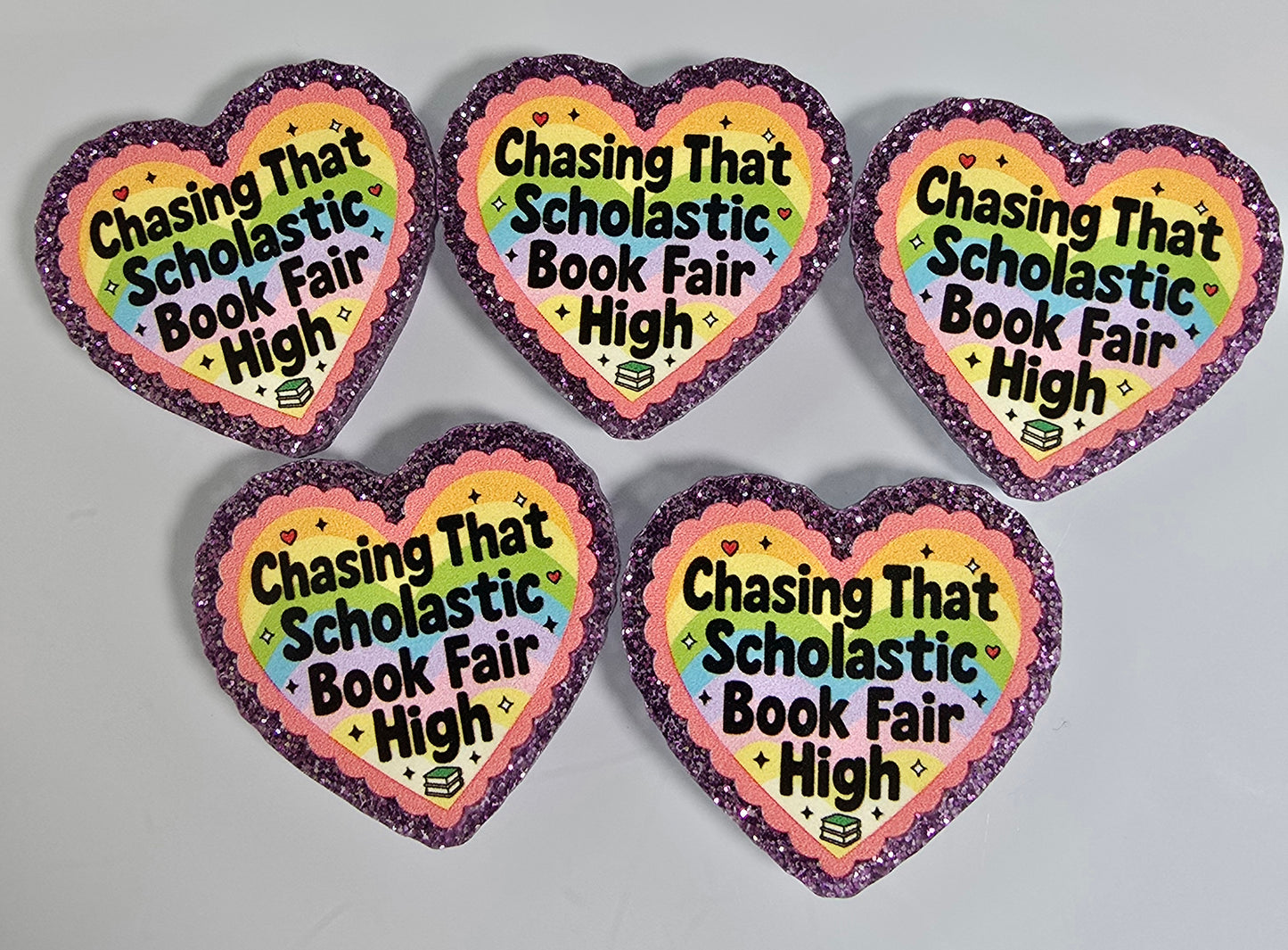 Acrylic Glitter Flatbacks-Chasing That Scholastic Book Fair High