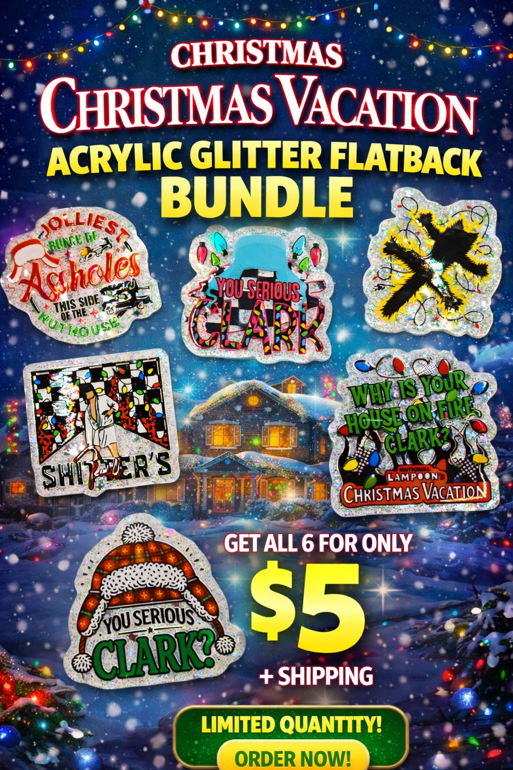 Acrylic Glitter Flatback Bundle: Christmas Vacation