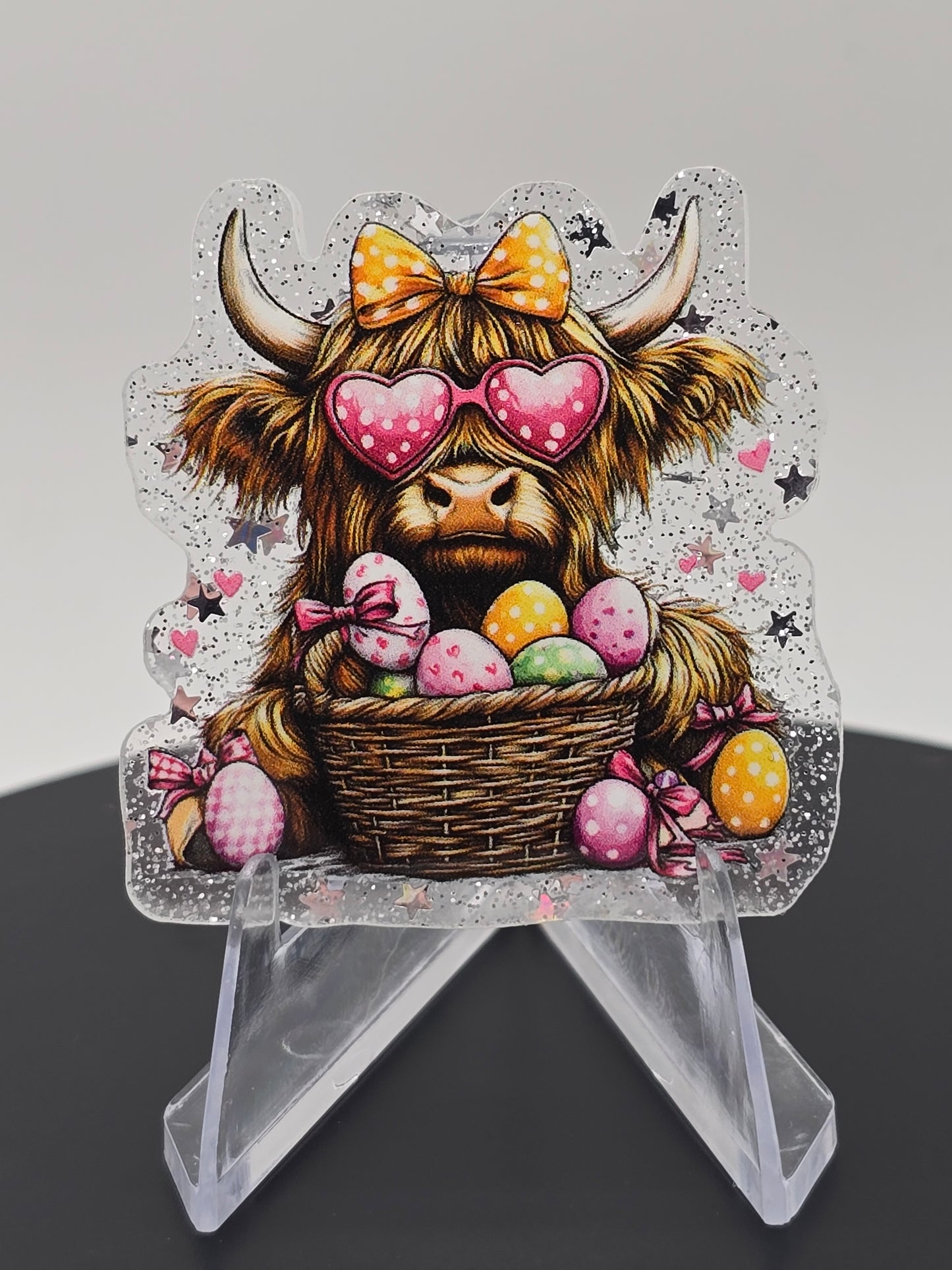 Acrylic Glitter Flatbacks- Easter Egg Cow