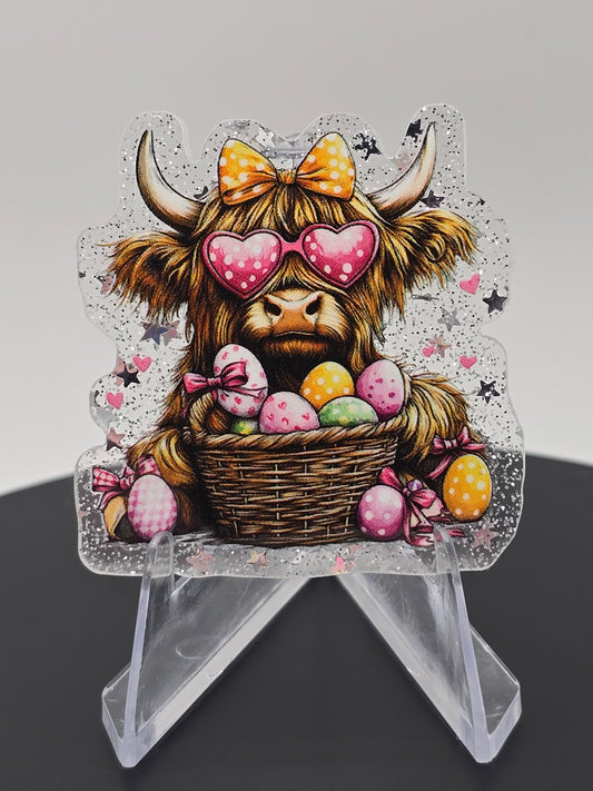 Acrylic Glitter Flatbacks- Easter Egg Cow