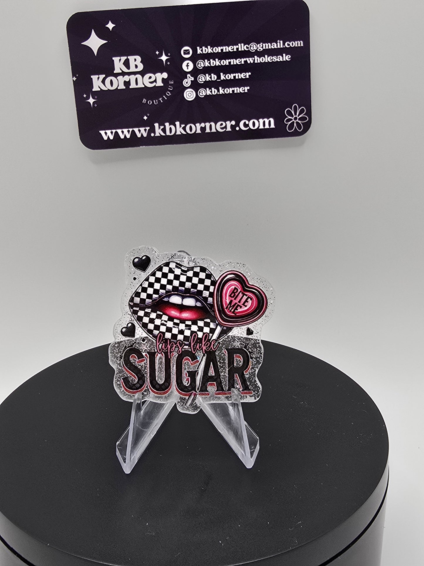 Acrylic Glitter Flatbacks- Valentine’s Lips Like Sugar Bite Me