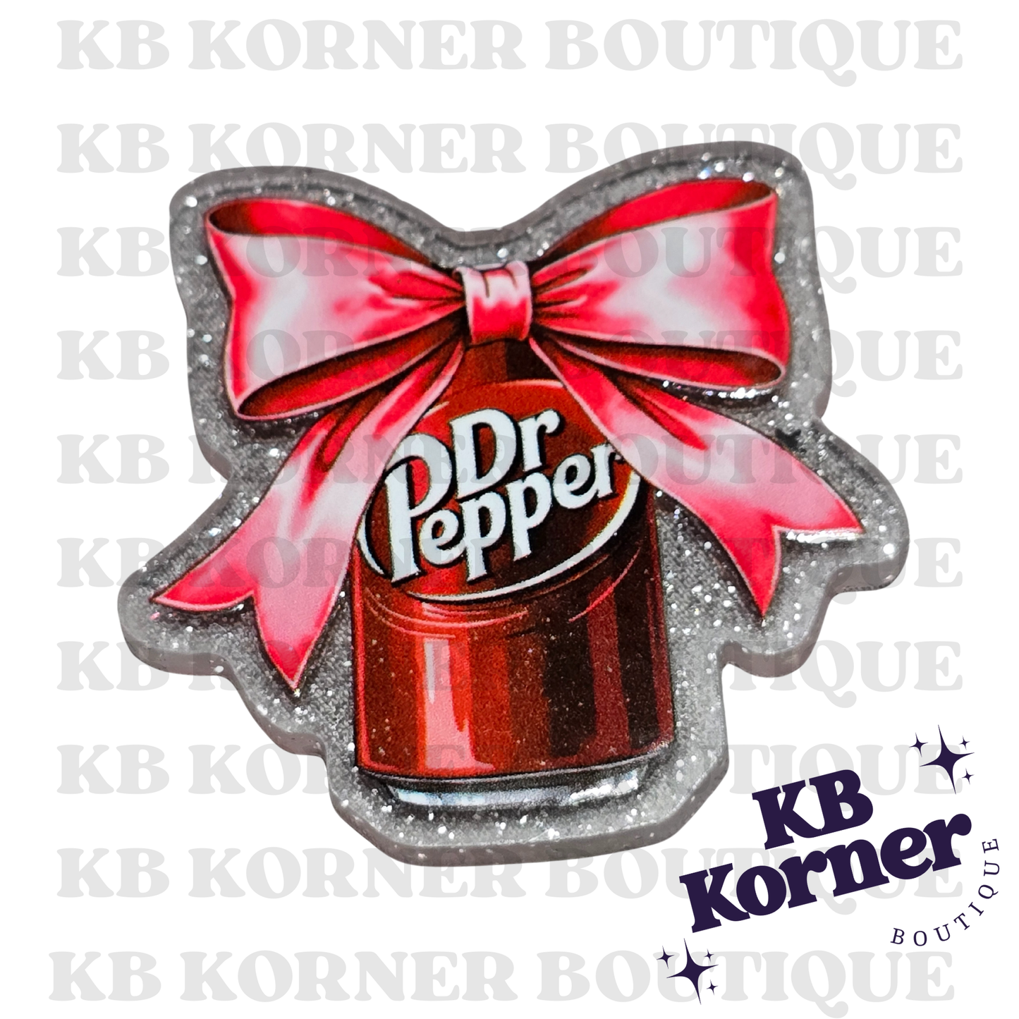 Acrylic Glitter Flatbacks- Dr. Pepper With Bow