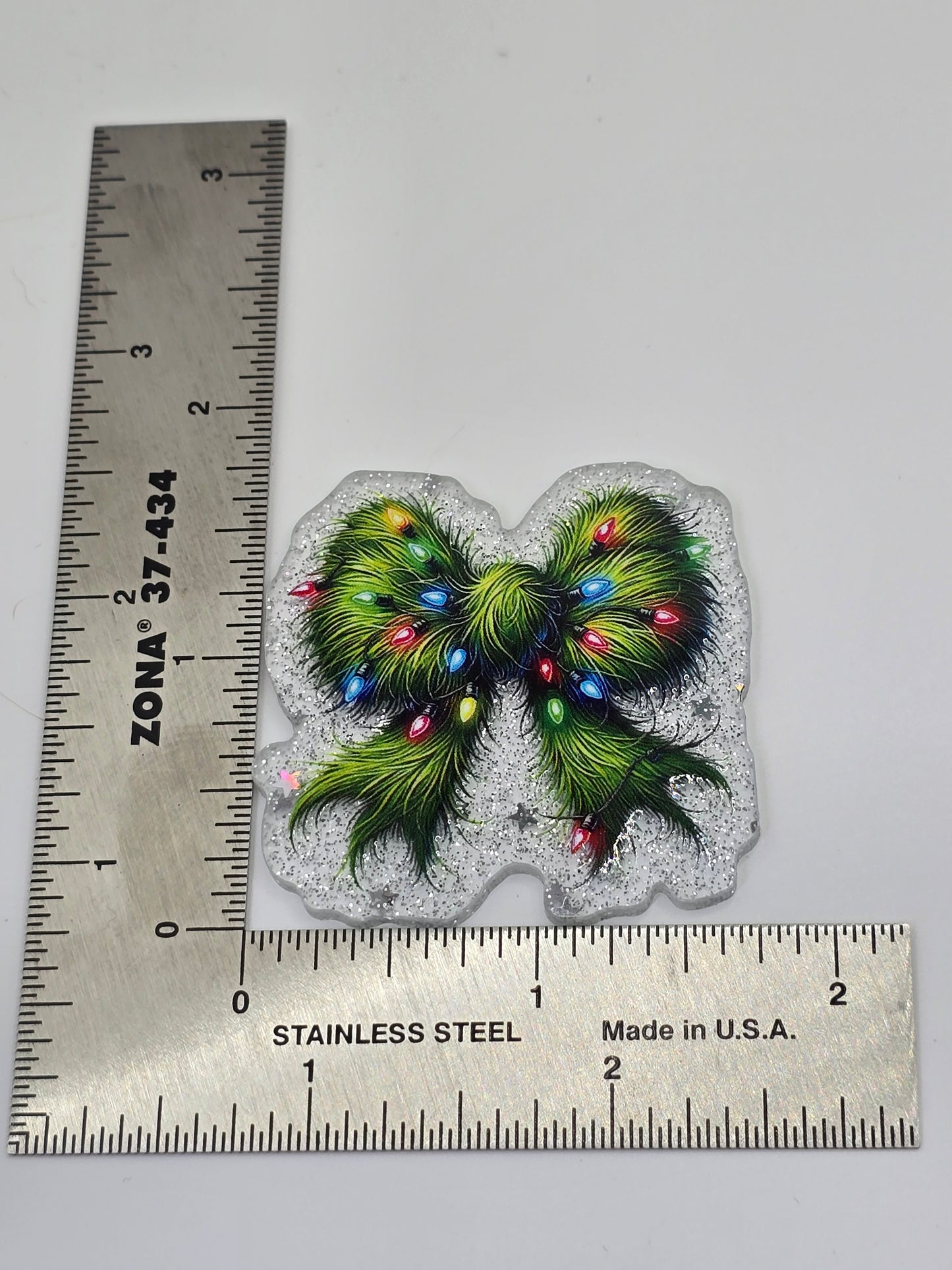 Acrylic Glitter Flatbacks- Mr. Moody Bow with Christmas Lights