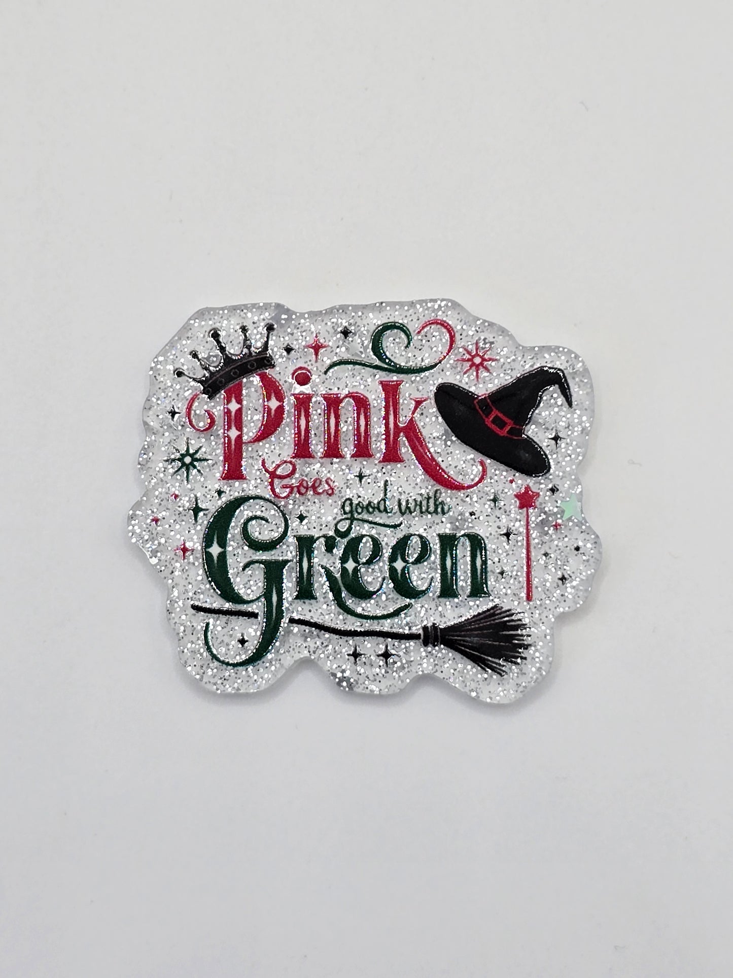 Acrylic Glitter Flatbacks- Pink and Green Wicked