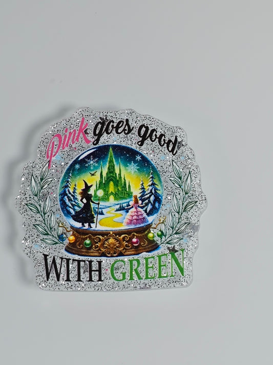 Acrylic Glitter Flatbacks- Wicked Pink Goes Good With Green