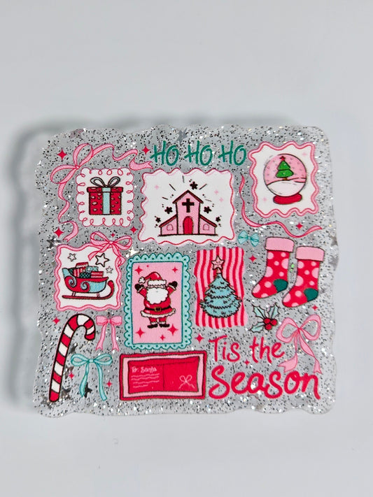 Acrylic Glitter Flatbacks -HO HO HO Tis The Season