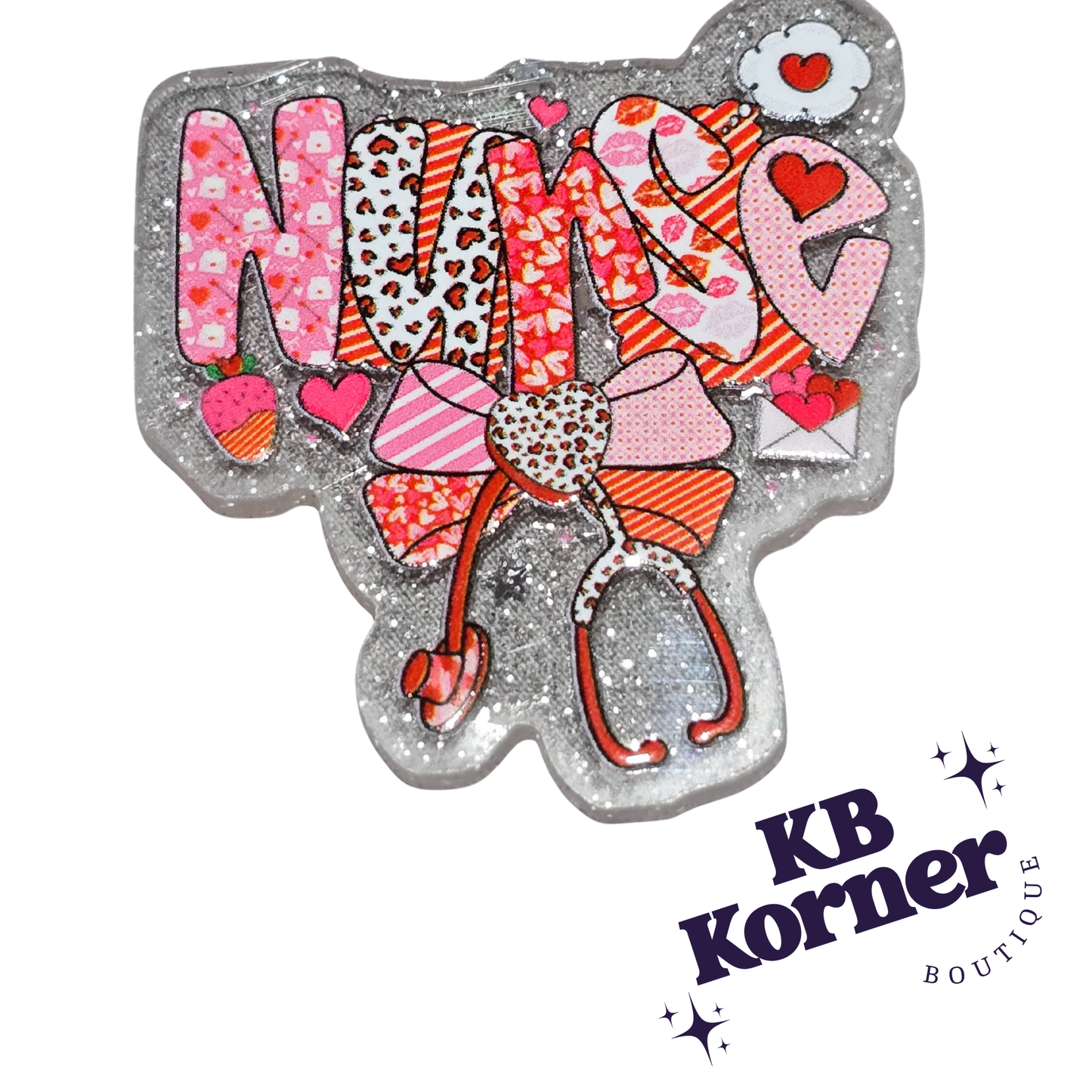 Acrylic Glitter Flatbacks- Valentine’s Nurse