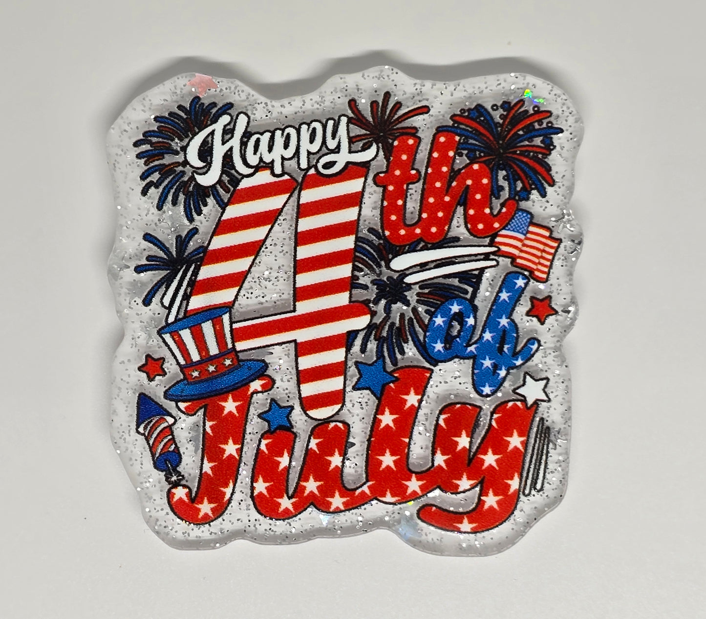 Acrylic Glitter Flatback- Happy 4th of July