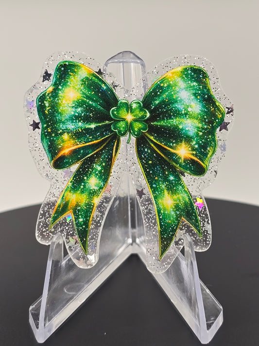 🍀 Acrylic Glitter Flatbacks- St. Patrick's Bow 🍀