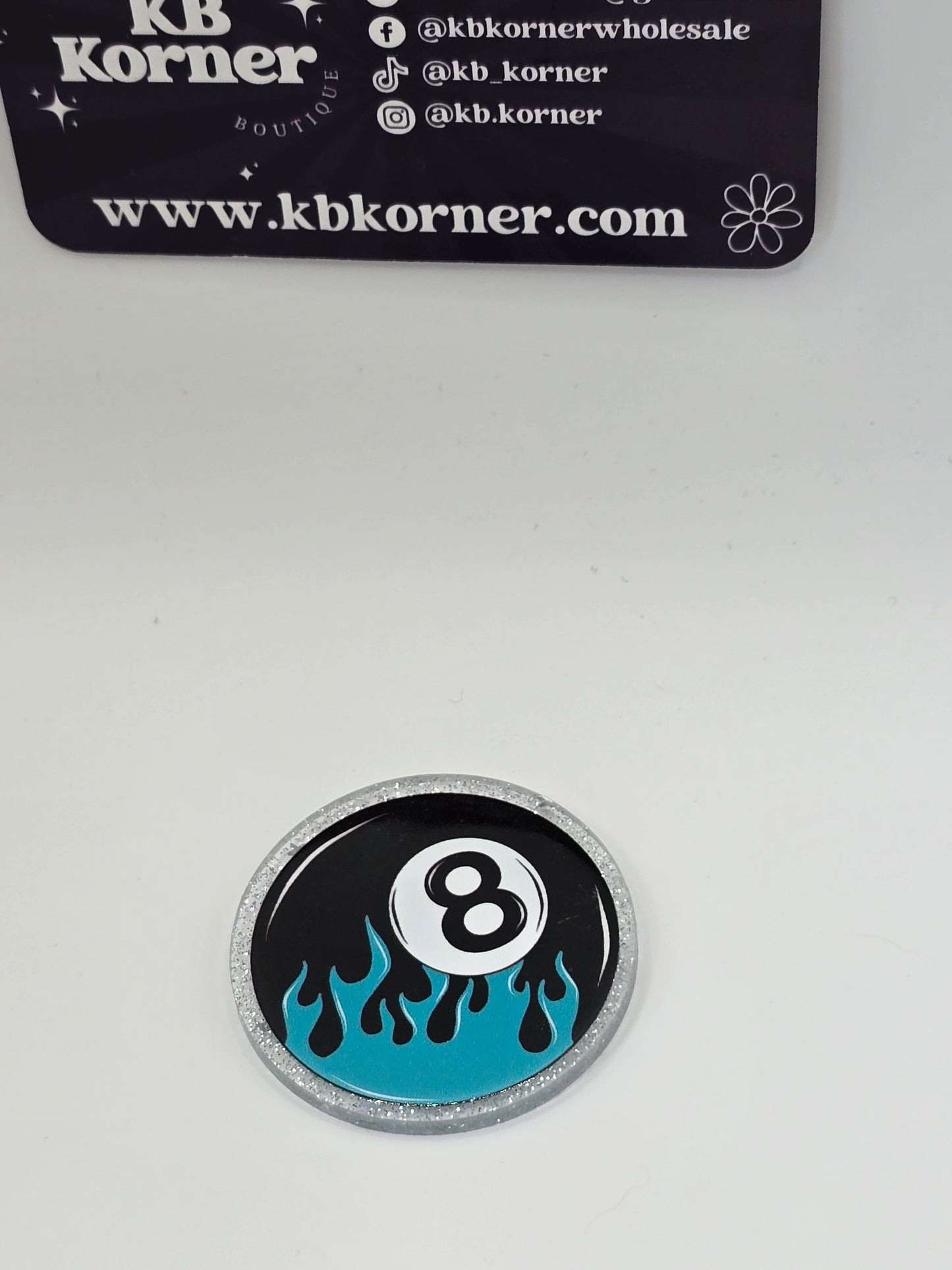 Acrylic Glitter Flatbacks- Magic 8 Ball w/Flames