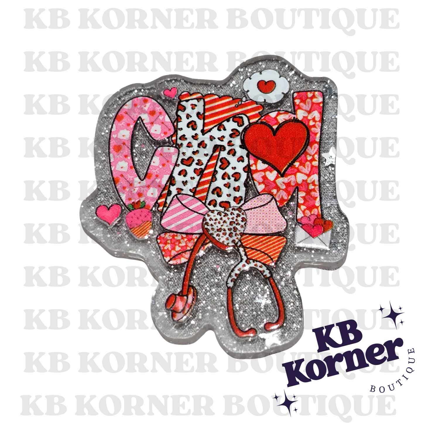 Acrylic Glitter Flatbacks- Valentine’s CNA