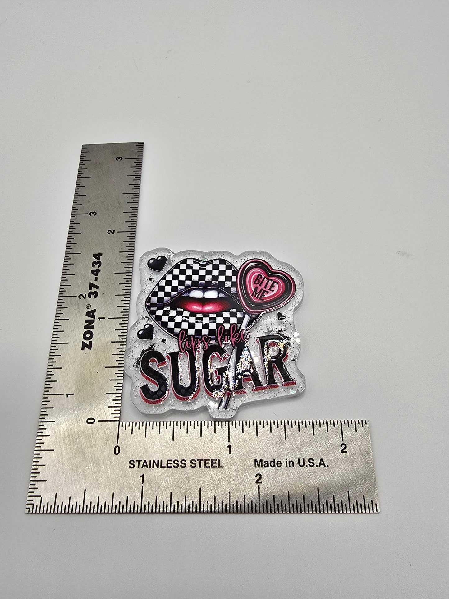 Acrylic Glitter Flatbacks- Valentine’s Lips Like Sugar Bite Me