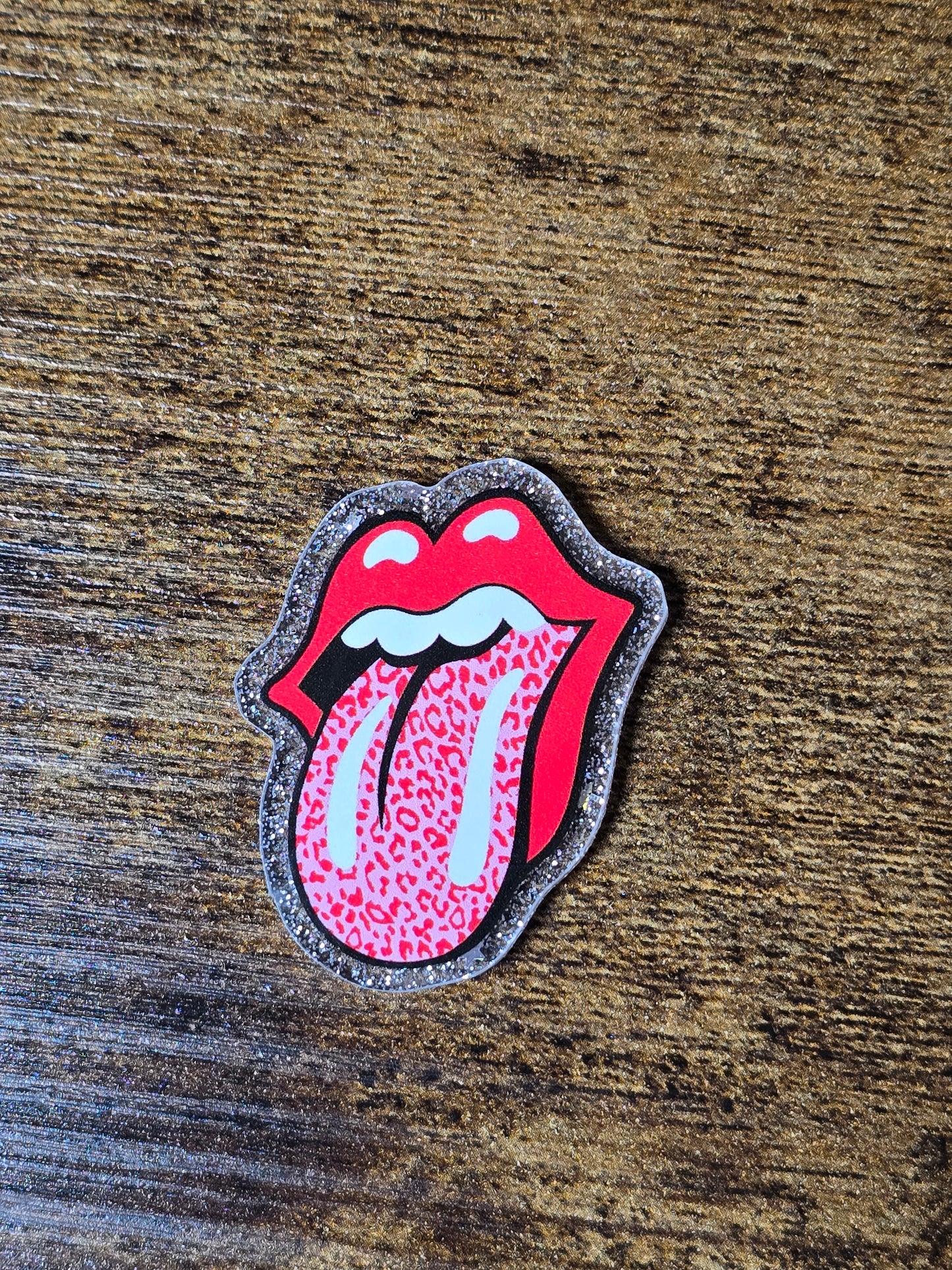 Acrylic Glitter Flatbacks- Pink Leopard Tongue