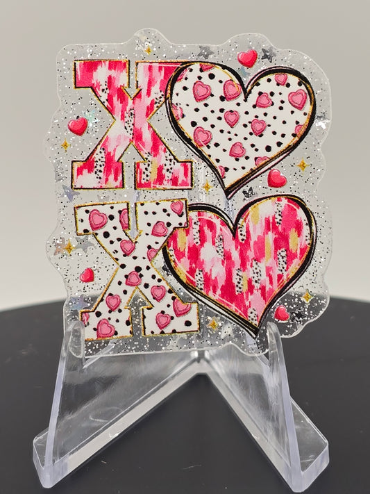 Acrylic Glitter Flatbacks- Valentine’s XOXO Brushstrokes