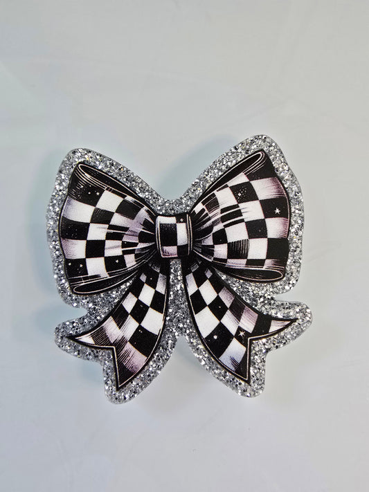 Acrylic Glitter Flatbacks-Checkered Bow