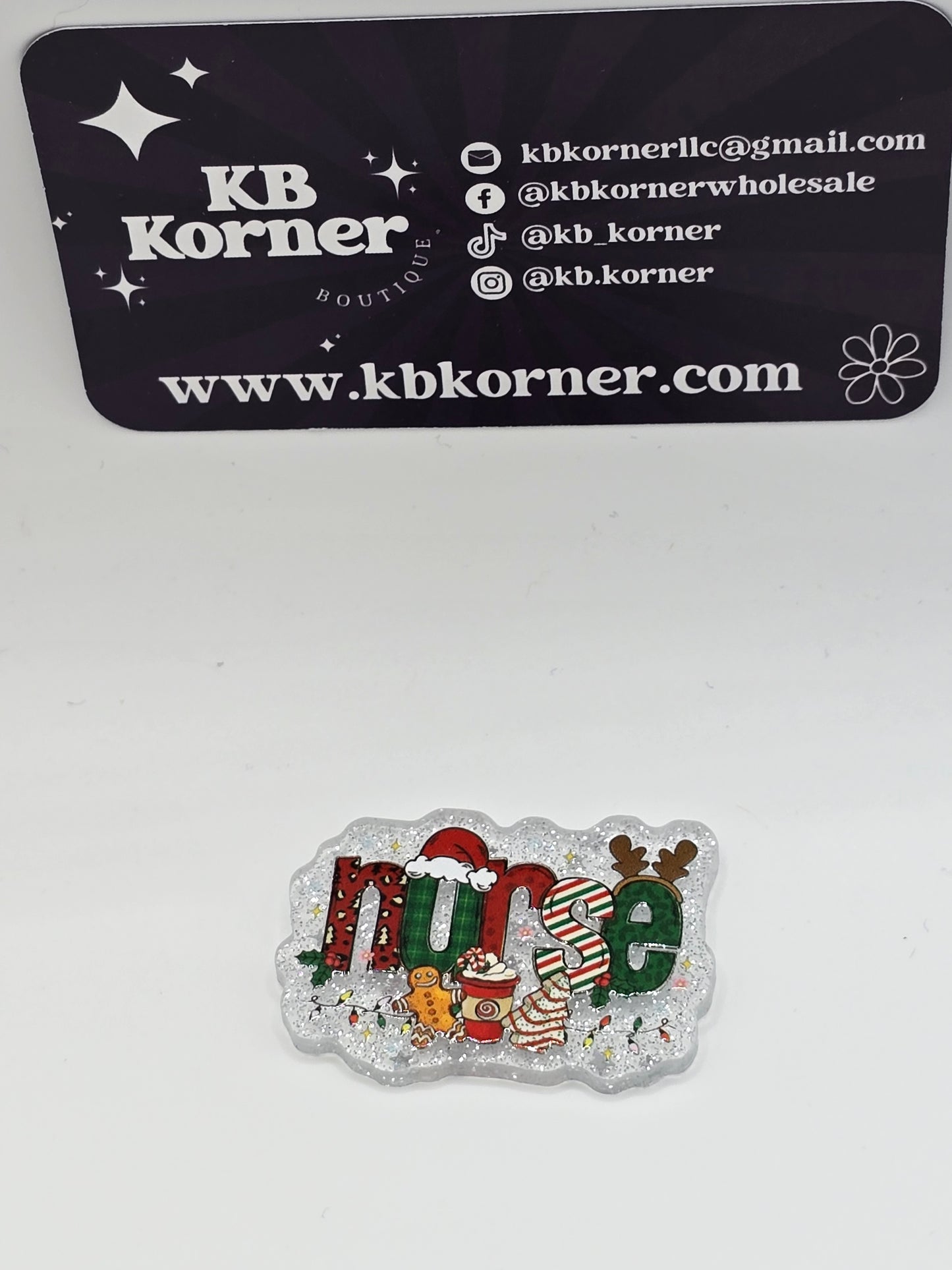Acrylic Glitter Flatbacks - Christmas Nurse