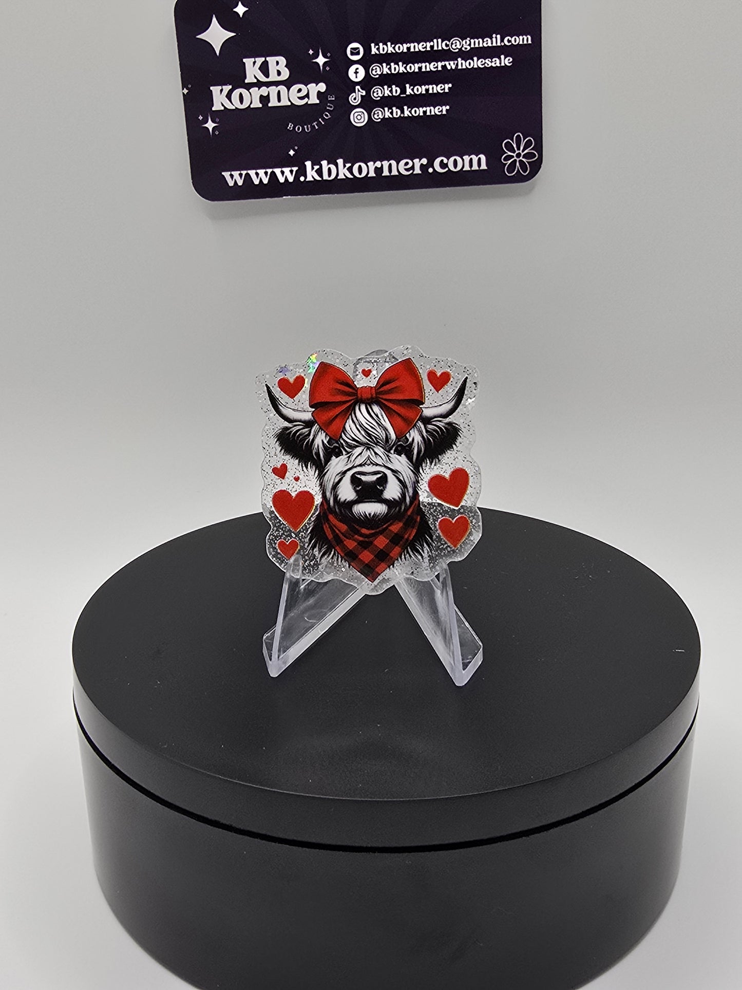 Acrylic Glitter Flatbacks- Valentine’s Cow