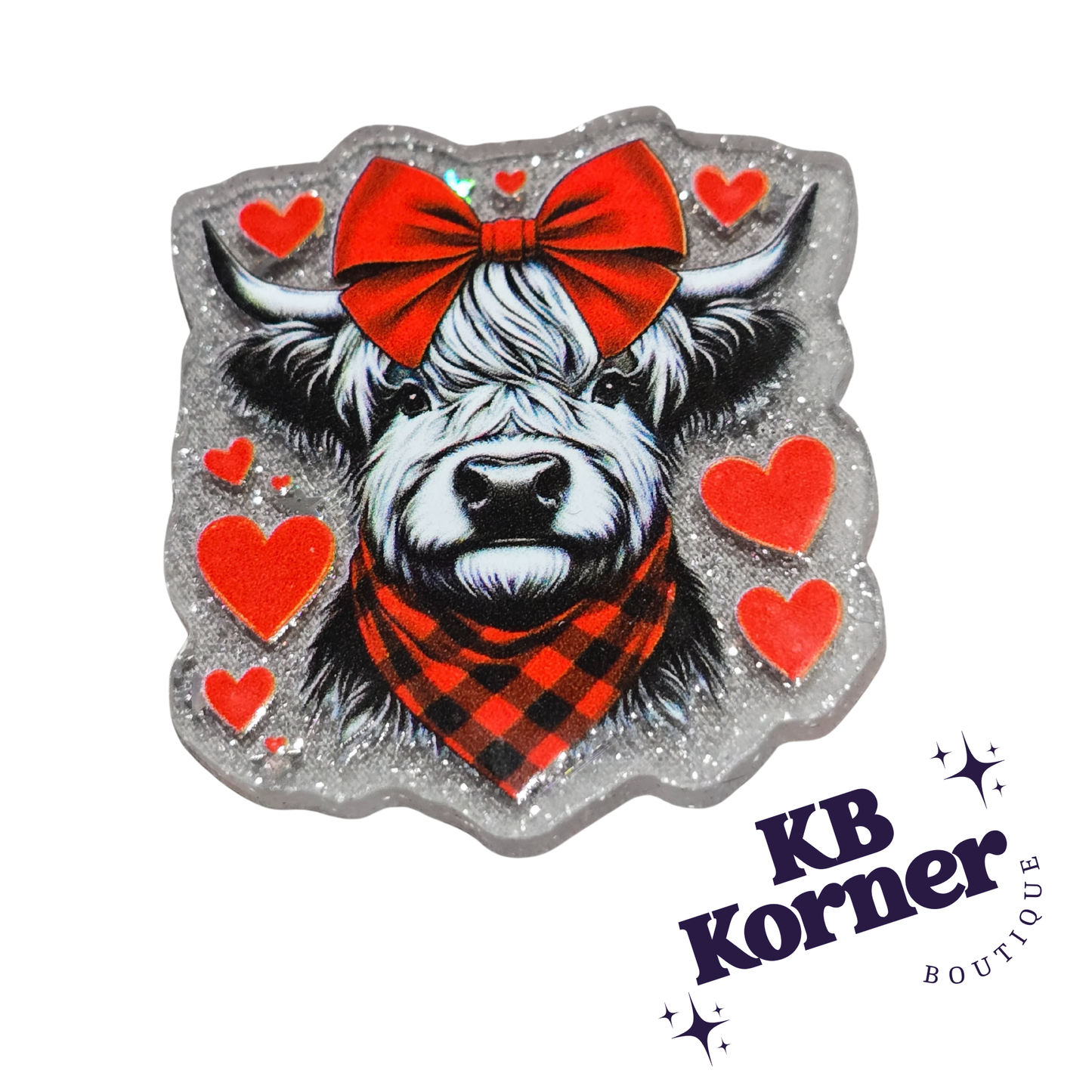 Acrylic Glitter Flatbacks- Valentine’s Cow