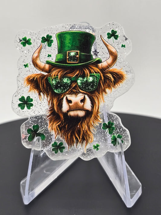 🍀 Acrylic Glitter Flatbacks- St. Patrick's Day Cow 🍀