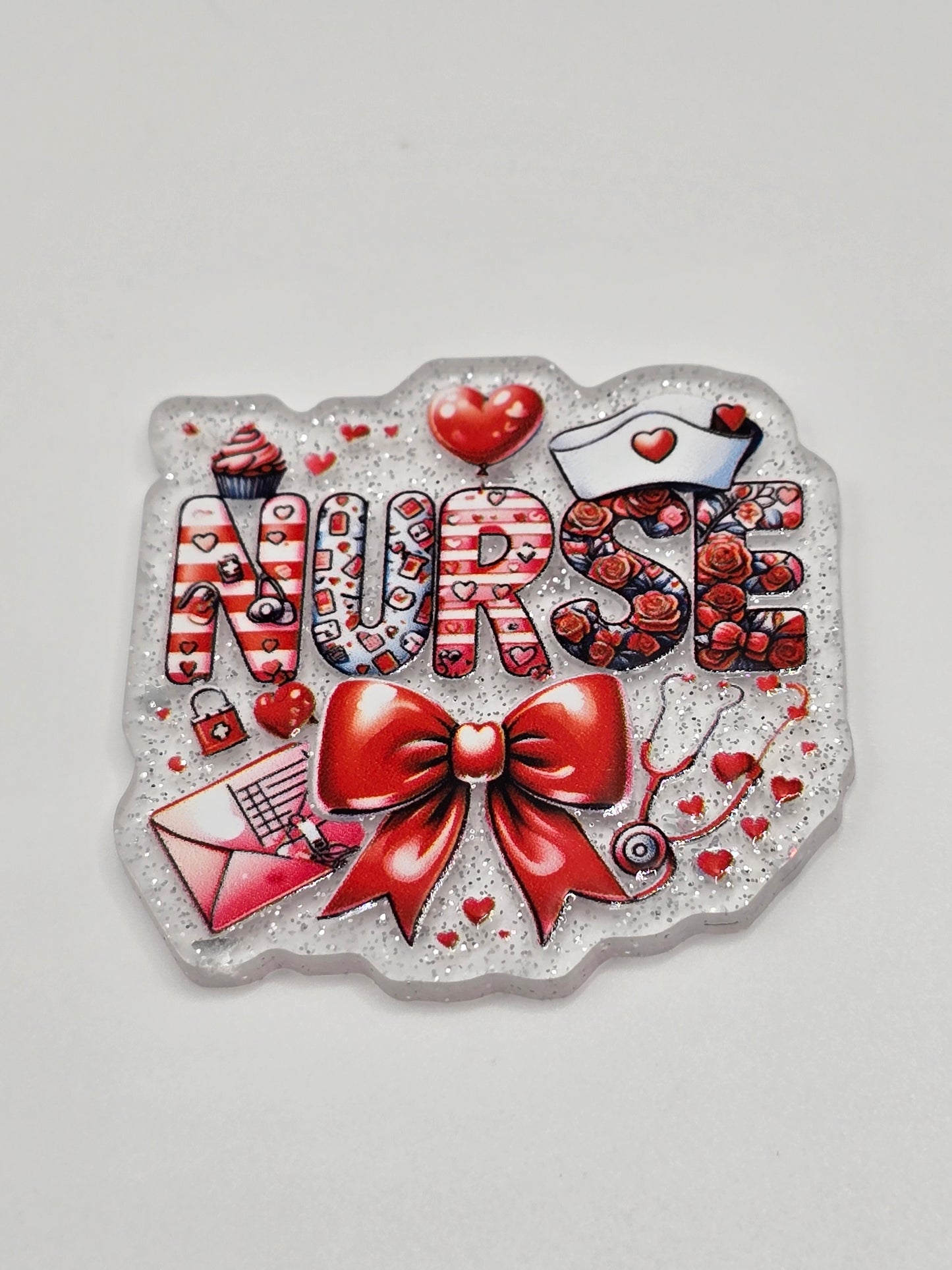 Acrylic Glitter Flatbacks- Valentine’s Nurse