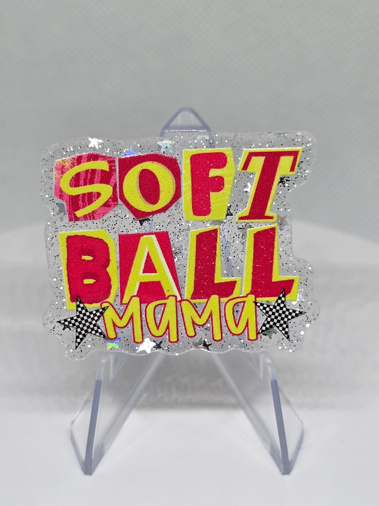 Acrylic Glitter Flatback- Soft Ball Mama