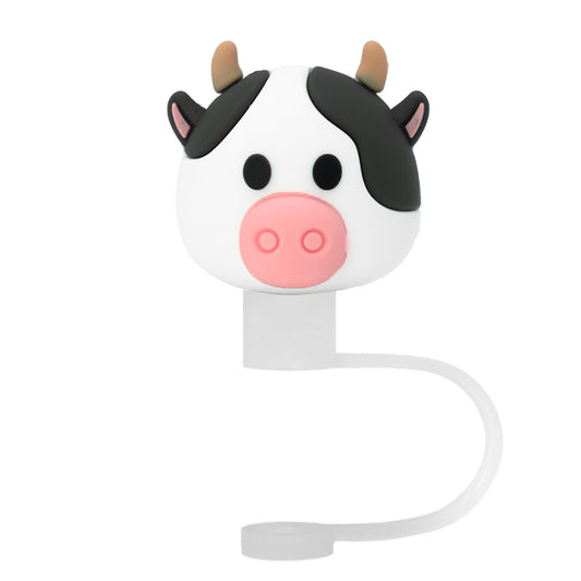 3D Straw Toppers- White Cow