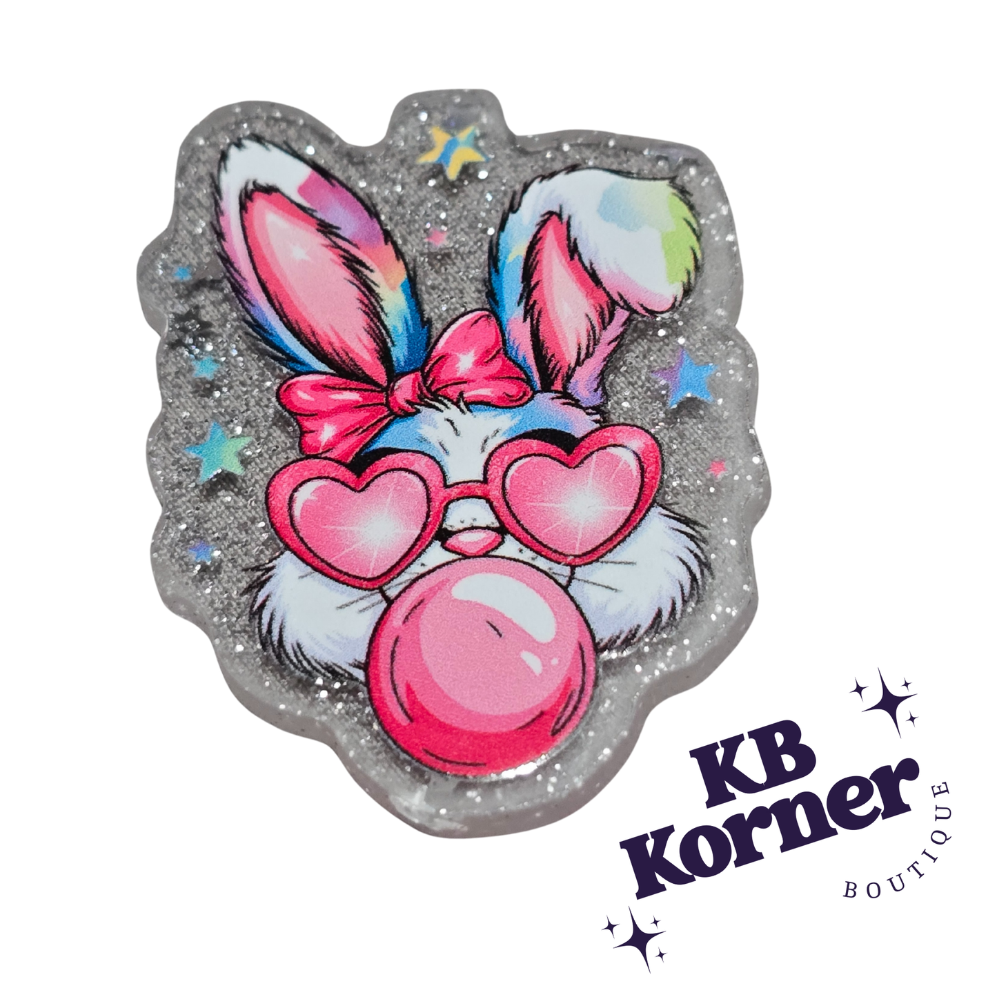 Acrylic Glitter Flatbacks- Bubblegum Easter Bunny