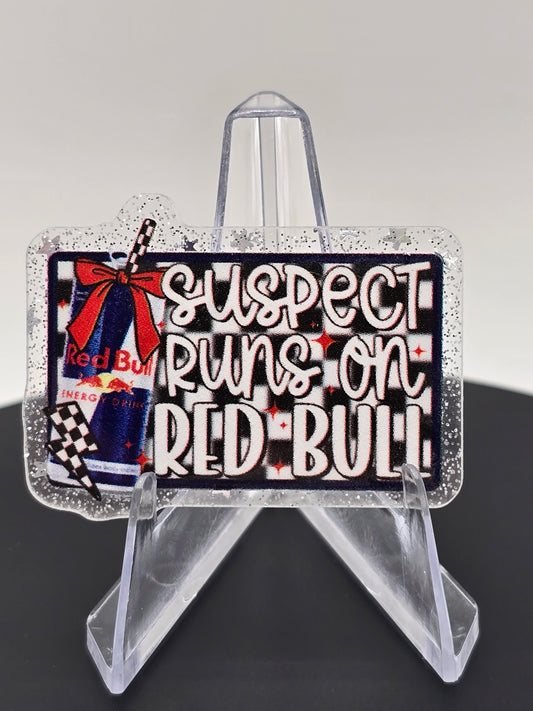 Acrylic Glitter Flatbacks- Suspect Runs On Red Bull