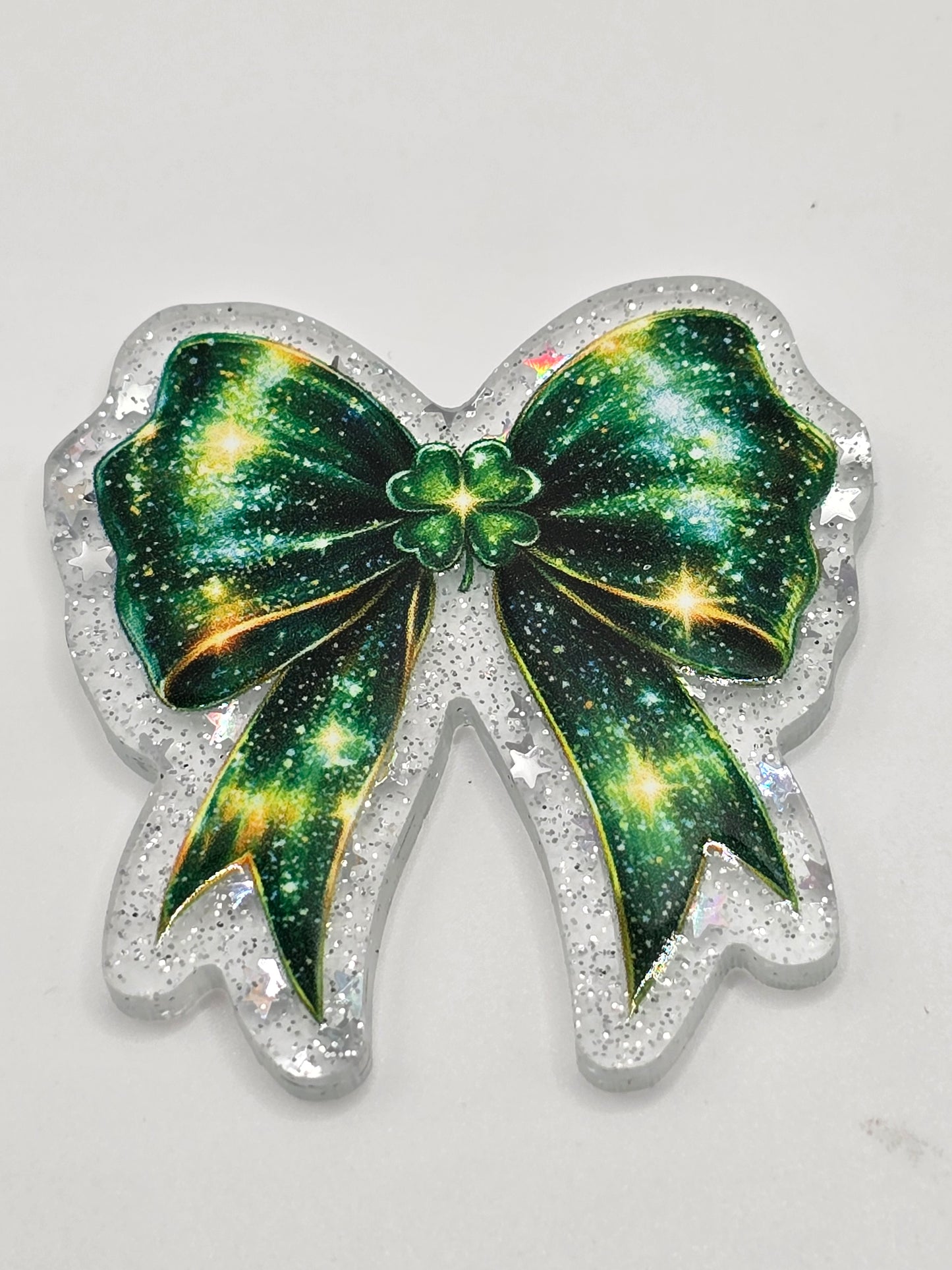 🍀 Acrylic Glitter Flatbacks- St. Patrick's Bow 🍀