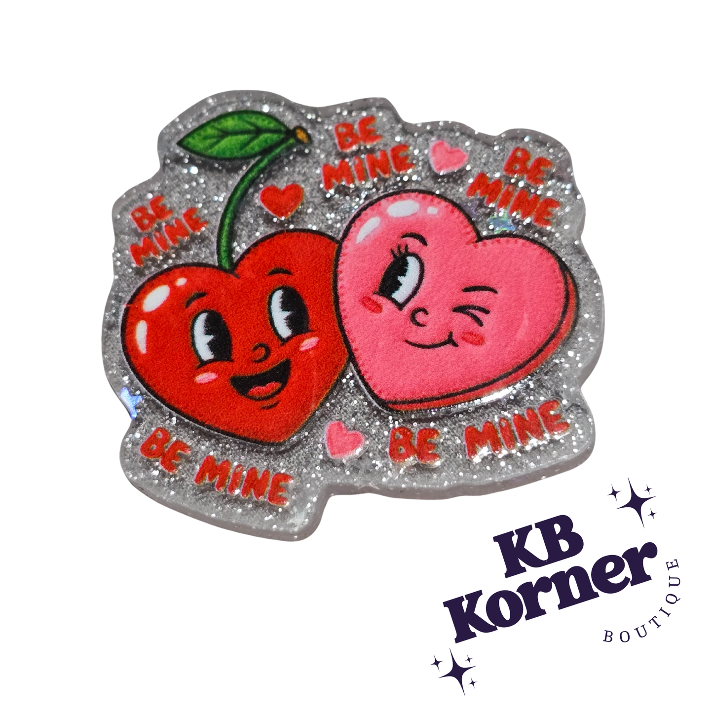 Acrylic Glitter Flatbacks- Valentine’s Be Mine Hearts