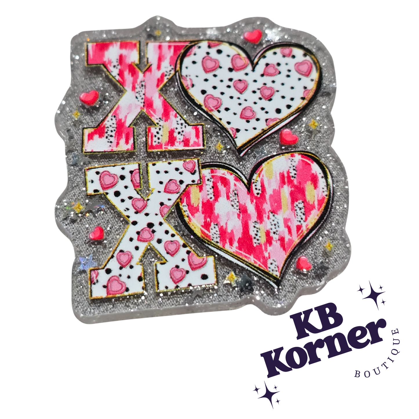 Acrylic Glitter Flatbacks- Valentine’s XOXO Brushstrokes