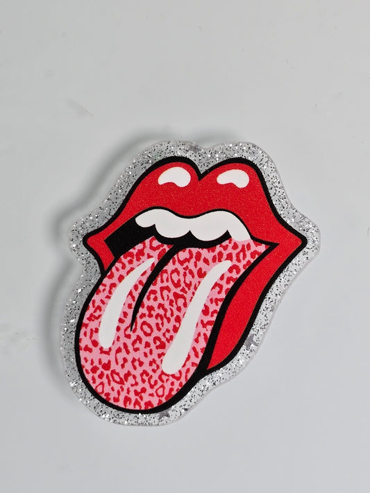 Acrylic Glitter Flatbacks- Pink Leopard Tongue